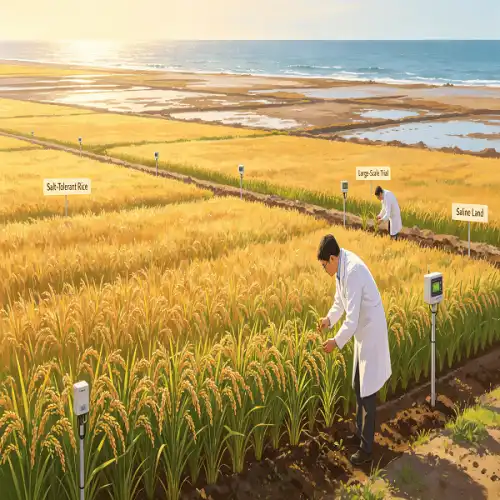 Salt-tolerant rice varieties are being tested on a large scale.